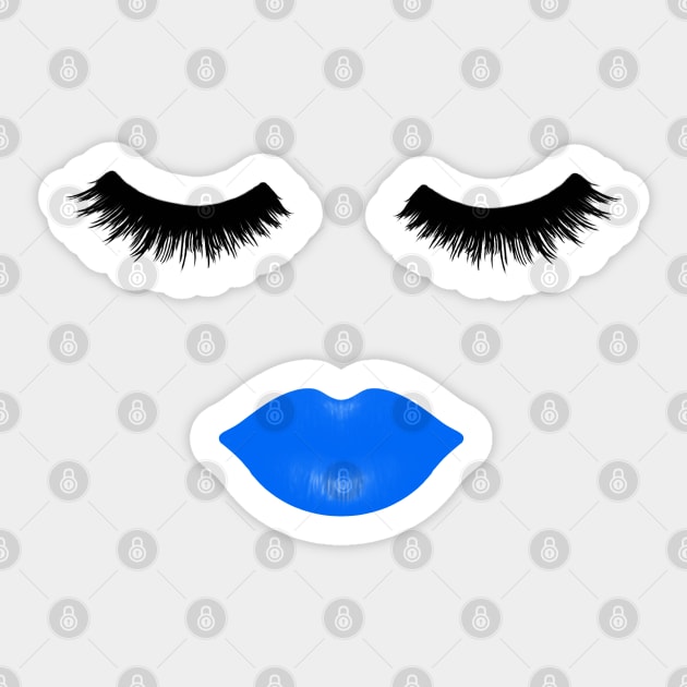 Lips and Eyelashes Blue Sticker by julieerindesigns